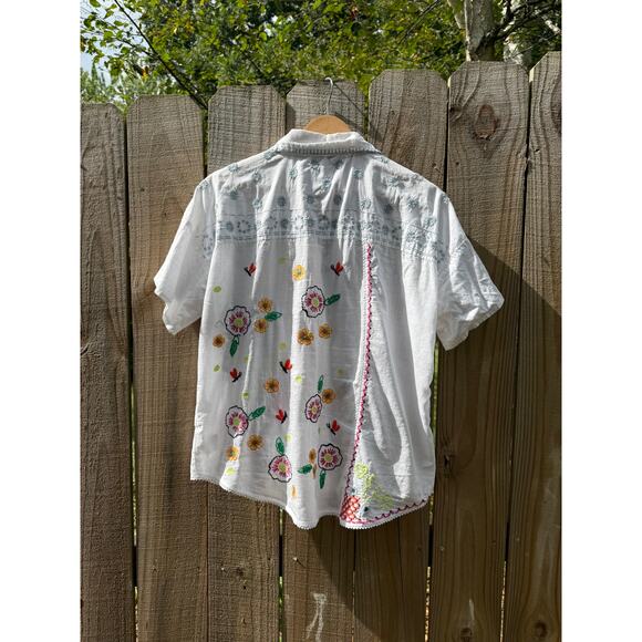 Embroidered Patchwork Floral Camp Shirt – Boho Western Vibe - Picture 8 of 16